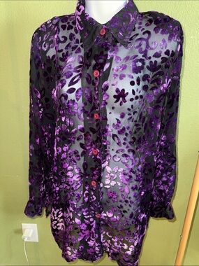 Purple Velvet Burnout Button-Down Shirt